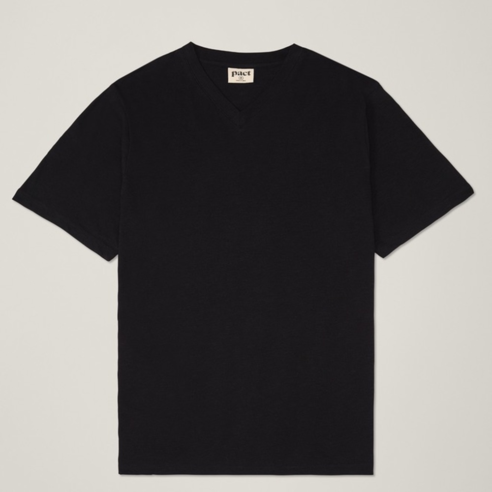 Men’s Pact Black Short Sleeve Organic Cotton V Neck Tee Size L
